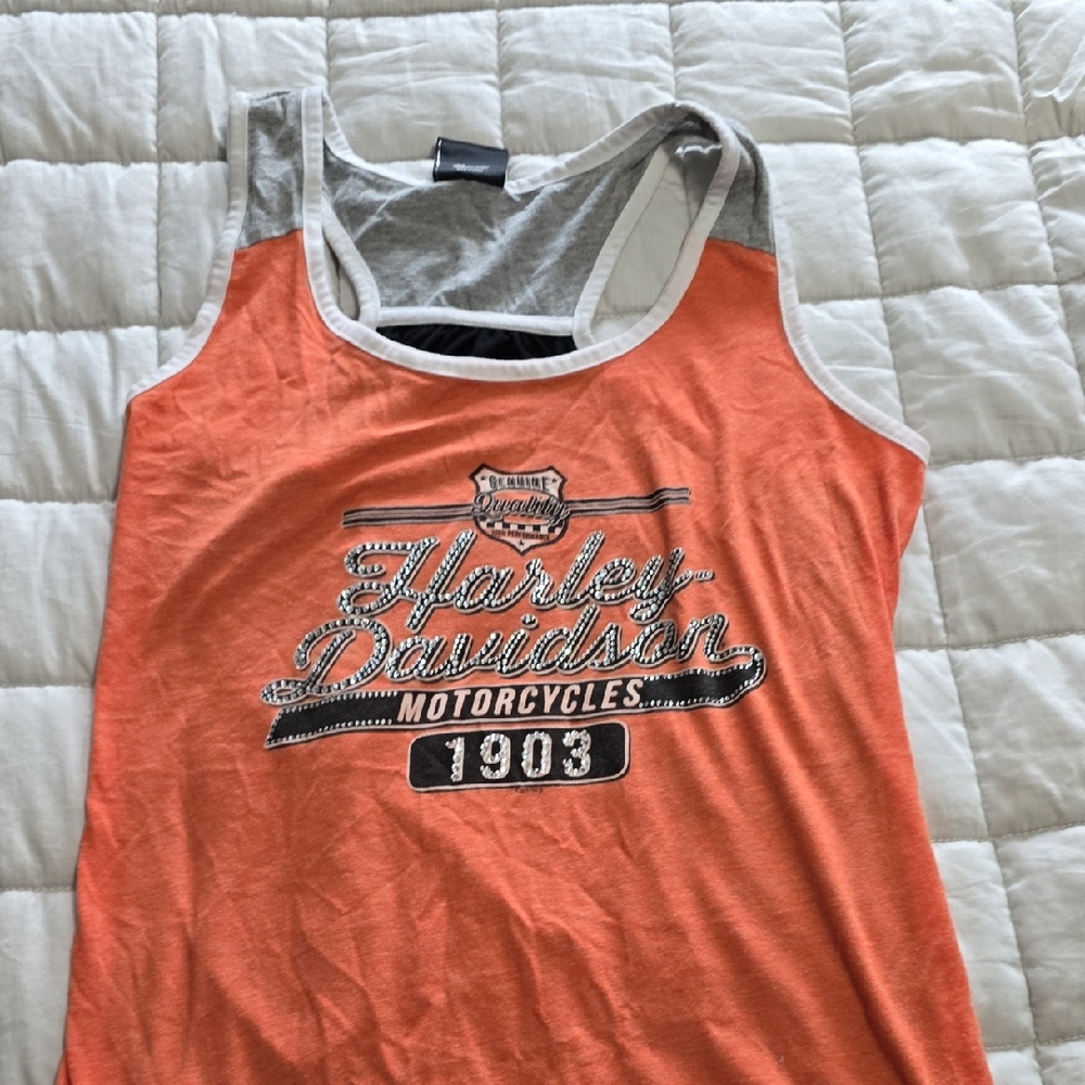 Harley-Davidson Orange and Gray Tank Top